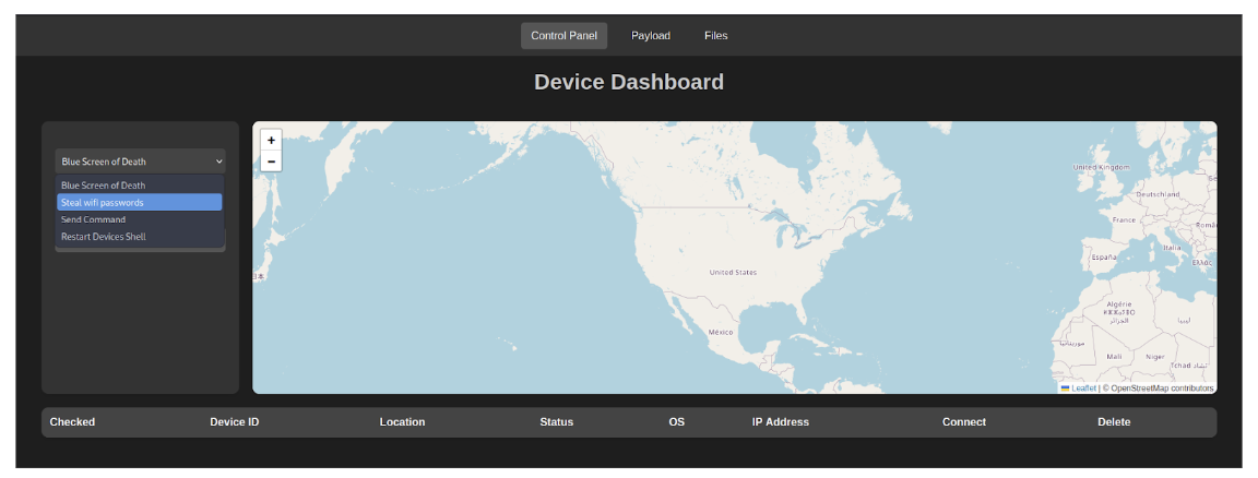 Interface to check which victims are communicating with the C2